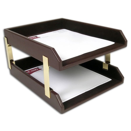 Dacasso Chocolate Brown Leather Double Legal-Size Trays AG-3421